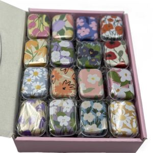 CCUUHJ 32 Pack Metal Hinged Tin Box Container Mini Floral Daisy Tulips Pattern Portable Small Storage Container Kit with Lid for Home Storage Craft Organize 2.2x1.5x1 Inch (A)