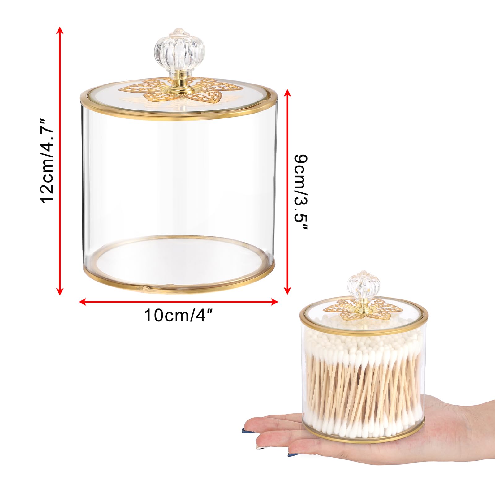 Hipiwe Glass Qtip Holder with Lid Gold Bathroom Canister Clear Qtip Holder Dispenser Jar for Cotton Swabs Jewelry Hair Band Cotton Ball Organizer Box for Vanity Countertop