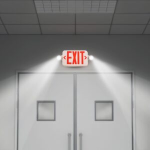 VEVOR LED Emergency Exit Sign, Dual Adjustable LED Heads, Battery-Backed Fire Exit Lighting, Red Letter Combo, Commercial Grade