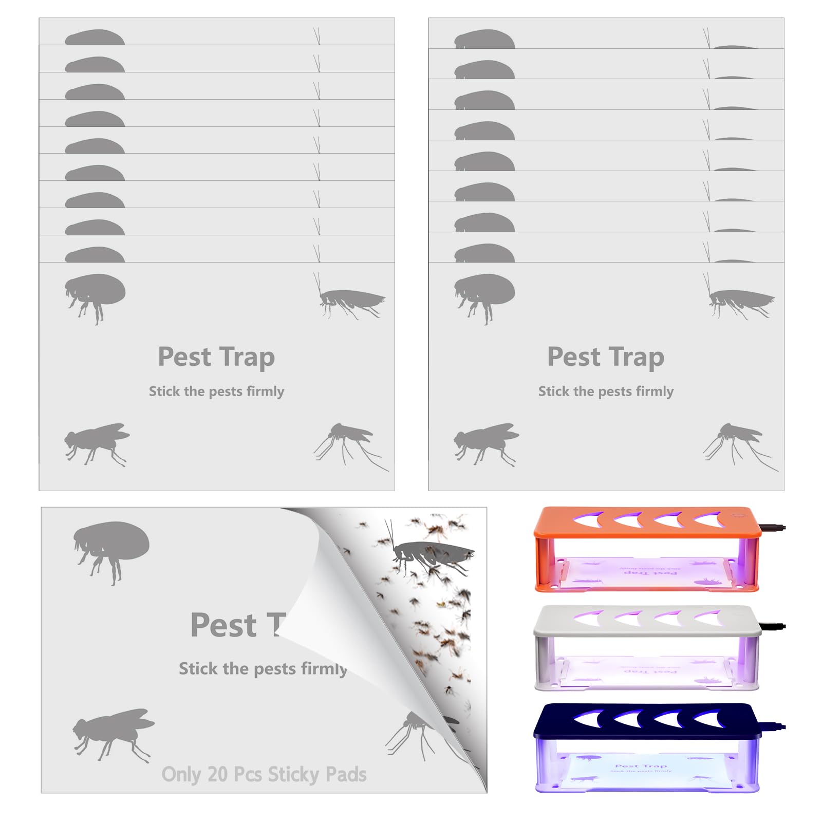 20 Pcs Flea Trap Refill Replacement Glue Boards for Flea Traps for Inside Your Home, Sticky Pads for Fleas, Bugs, Flies, Mosquitos, Safe for Human and Pets