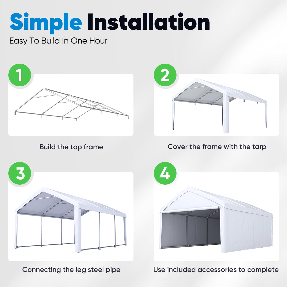 Quictent 13’x20’ Heavy Duty Carport Car Canopy Galvanized Car Boat Shelter with Removable Sidewalls, Reinforced Top Poles and Ground Bar-White