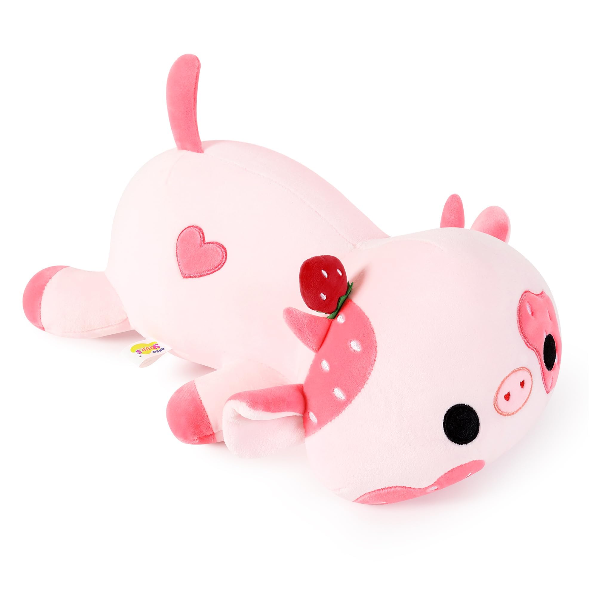 Onsoyours Weighted Cow Stuffed Animals, 3.3 lbs Weighted Strawberry Cow Plush Pillow Toy 20" Large Weighted Plushies for Kids