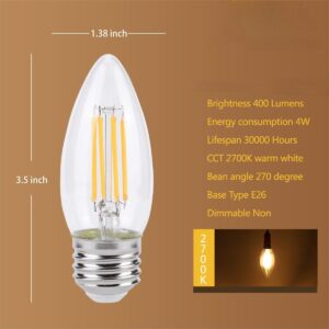 KINUR E26 Candelabra led Light Bulbs 4 Watt (40 Watt Equivalent) LED Chandelier Light Bulbs 2700K Warm White Chandelier Decorative Candle Light Bulb Ceiling Fan Bulb Non-Dimmable 10Pack