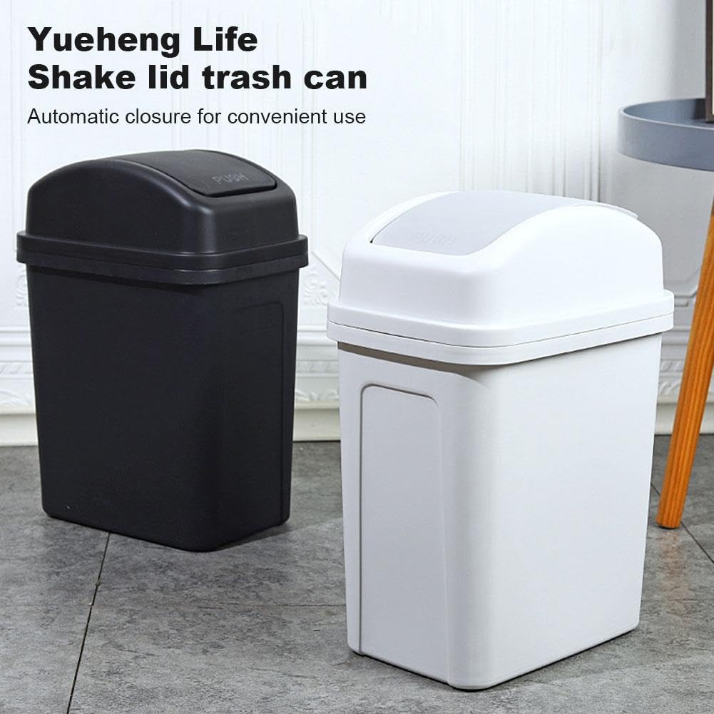 Generic 13 Gallon Kitchen Trash Can, 4 Colors Large Capacity Plastic Cream Style Trash Can with Lid, 2024 Upgraded Plastic Swing Top Trash Can with Sliding Lid, Bathroom Trash Can, White