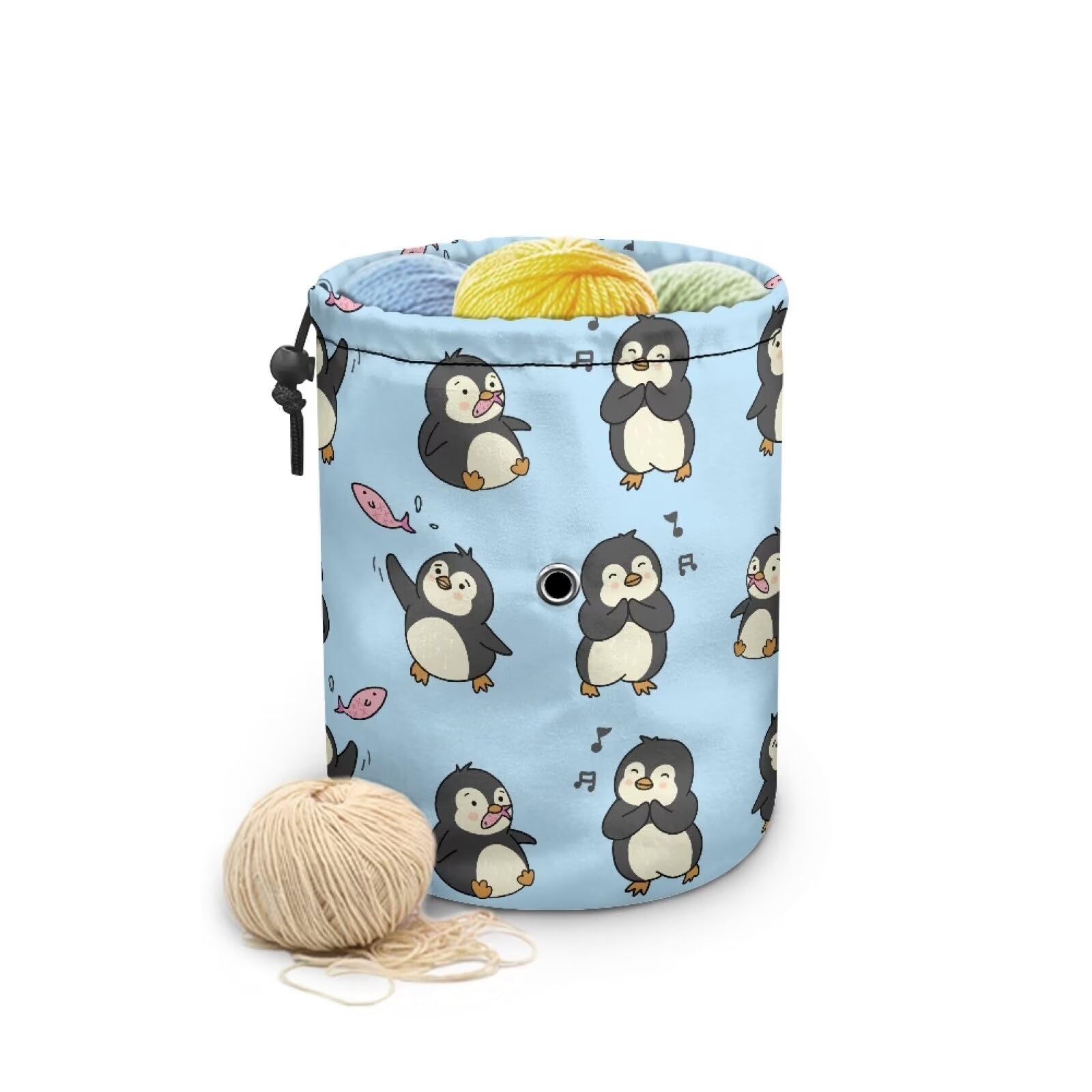 Sellikakes Cute Penguin Fish Yarn Bag with Dog Cute,Crochet Tote Knitting Bag Yarn Storage Organizer Holder Case for Crochet Hooks Needles Knitting Kit for Beginners