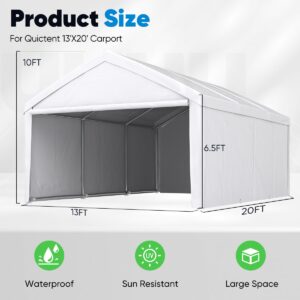 Quictent 13’x20’ Heavy Duty Carport Car Canopy Galvanized Car Boat Shelter with Removable Sidewalls, Reinforced Top Poles and Ground Bar-White