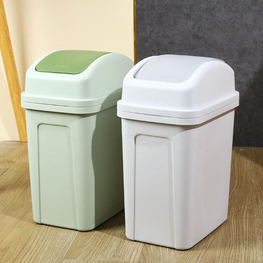 Generic 13 Gallon Kitchen Trash Can, 4 Colors Large Capacity Plastic Cream Style Trash Can with Lid, 2024 Upgraded Plastic Swing Top Trash Can with Sliding Lid, Bathroom Trash Can, White