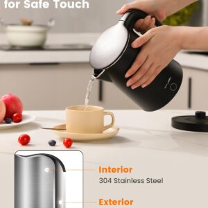 WTJMOV Electric Kettle Stainless Steel, 1.0L Small Water Boiler 1200W Fast Boiling, Double Wall Tea Kettle Pot Automatic Shut Off, Durable Coffee & Tea Maker/Warmer/Heater Black