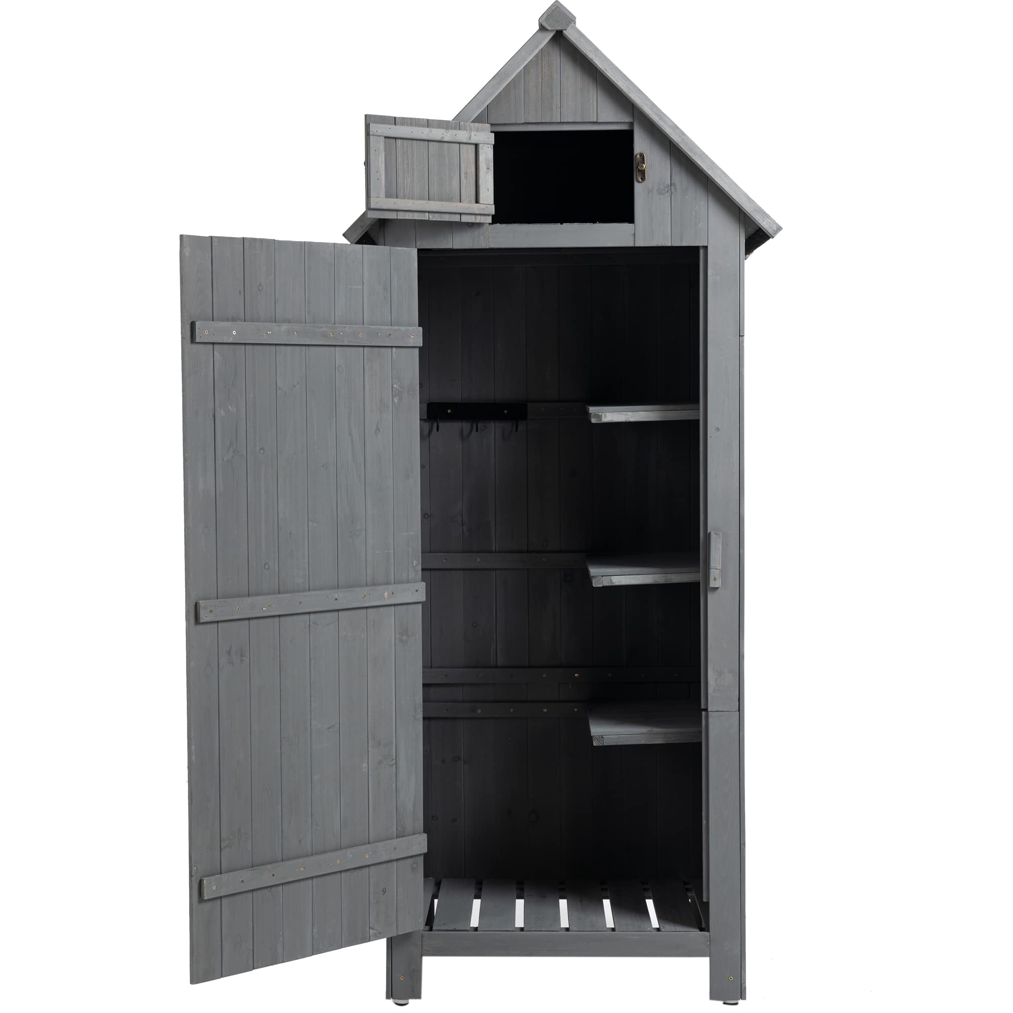 30.3" L X 21.3" W X 70.5" H Outdoor Storage Cabinet Tool Shed Wooden Garden Shed Gray