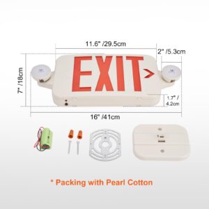 VEVOR LED Emergency Exit Sign, Dual Adjustable LED Heads, Battery-Backed Fire Exit Lighting, Red Letter Combo, Commercial Grade