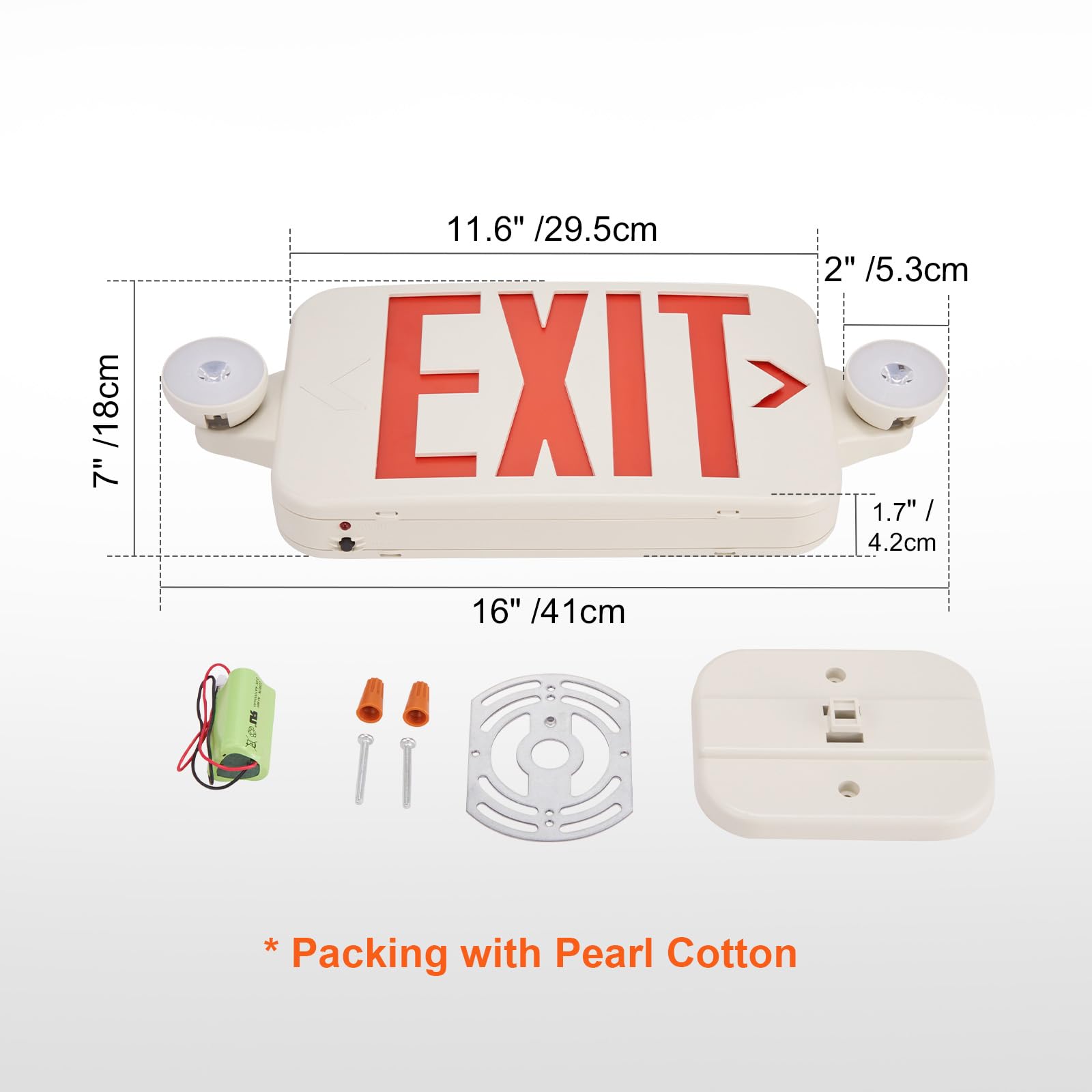 VEVOR LED Emergency Exit Sign, Dual Adjustable LED Heads, Battery-Backed Fire Exit Lighting, Red Letter Combo, Commercial Grade