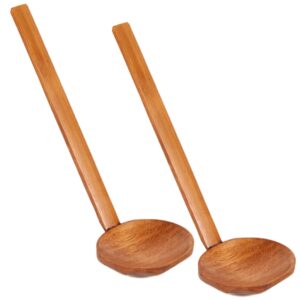 long handle ramen spoon wooden large hot pot spoon tortoise drink soup spoons 2pcs, wooden hot pot spoon