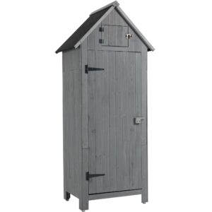 30.3" l x 21.3" w x 70.5" h outdoor storage cabinet tool shed wooden garden shed gray