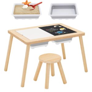 beeneo upgraded sensory table for toddlers 1-3, indoor kids toddler sensory table with 2 storage bins writable lids, sensory activity table with chairs, play sand table for boys and girls