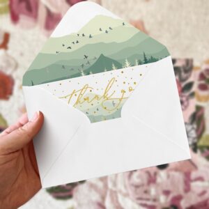 Artoid Mode 24 Pack Mountain Forest Thank You Cards Golden Polka Dot Greeting Cards Gift With Envelope Sticker Blank Note Cards for Birthday Wedding Baby Shower Bridal Shower, 4 x 6 Inch