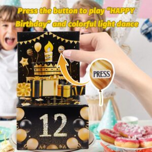 Money Box for Cash Gift, Birthday Money Pull Box, Happy Birthday Gift Card with Music Light 30 Bags DIY Sticker 13th 16th 18th 21th Any Age, Birthday Decorations Cash Gift Ideas for Girls Boys Adults