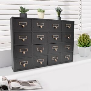 NDKASHF 16 Drawers Cabinet with Drawers Tabletop Apothecary Chests and Cabinets Library Card Catalog Cabinet Herb Storage Box Wooden Desk Drawer Organizer Medicine Rustic Furniture (Black)