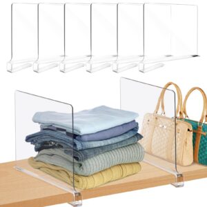 Suoyouman Acrylic Shelf Dividers for Closet Organization 6Pcs Closet Shelf Dividers for Shelves Shelf Organizer, Transparent Closet Shelf Divider for Purse Shelf Organizer Bedroom and Office Shelves