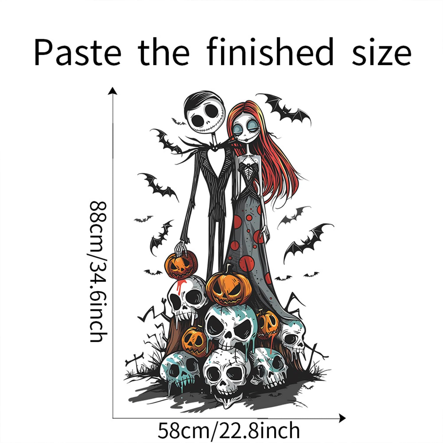 Generic Nightmare Before Christmas Wall Stickers Decals Horror Halloween Decoration Bat Pumpkin Skull Wall Clings for Halloween Party Home Office Classroom Wall DIY Wall Art Stickers Supplies, WW-173