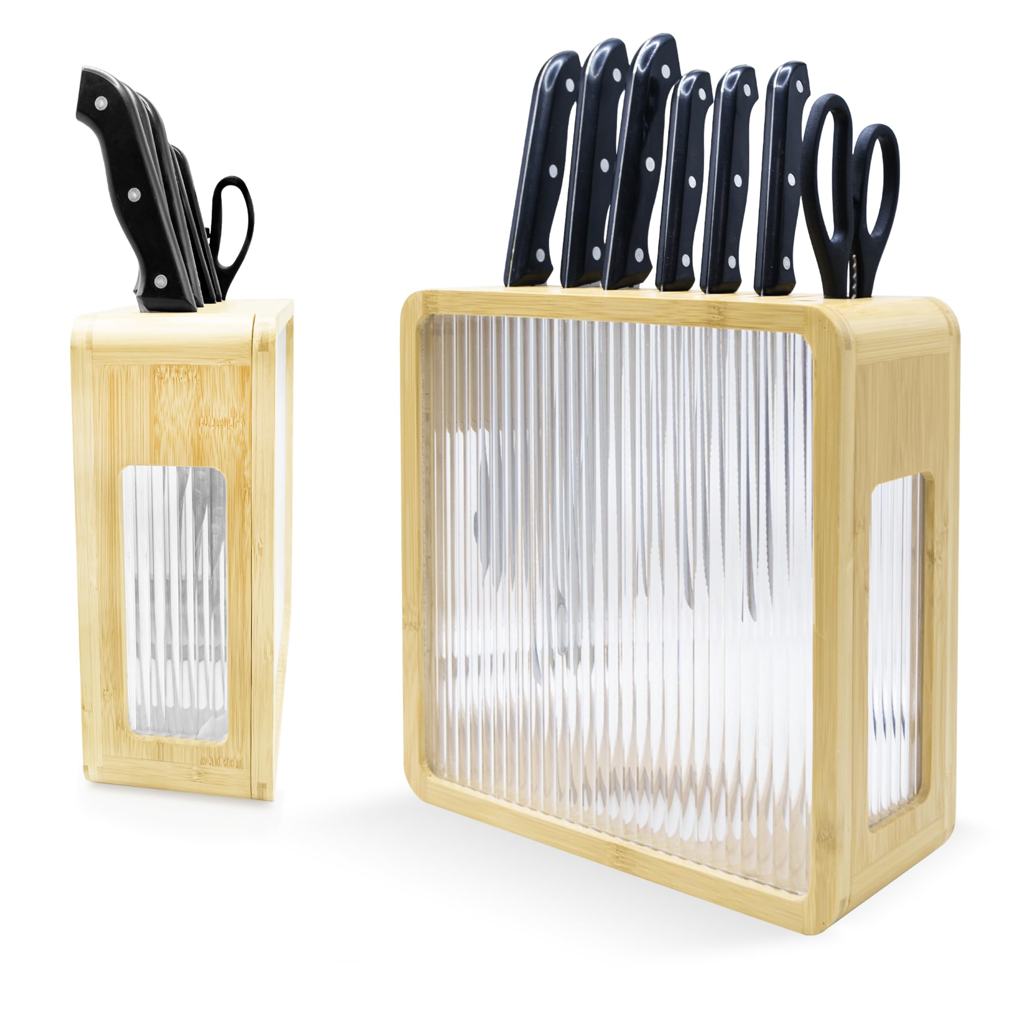 MinBoo Universal Knife Holder Bamboo Knife Storage Stand Knife Block Storage Stand Kitchen Counter Knife Block Holder without Knives Detachable Easy Cleaning