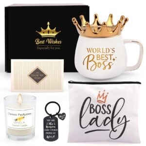 boss lady gifts for women, boss birthday gifts for her, christmas thank you gifts for boss lady world’s best boss coffee mug, make up bag, boss appreciation thanksgiving gifts for female boss