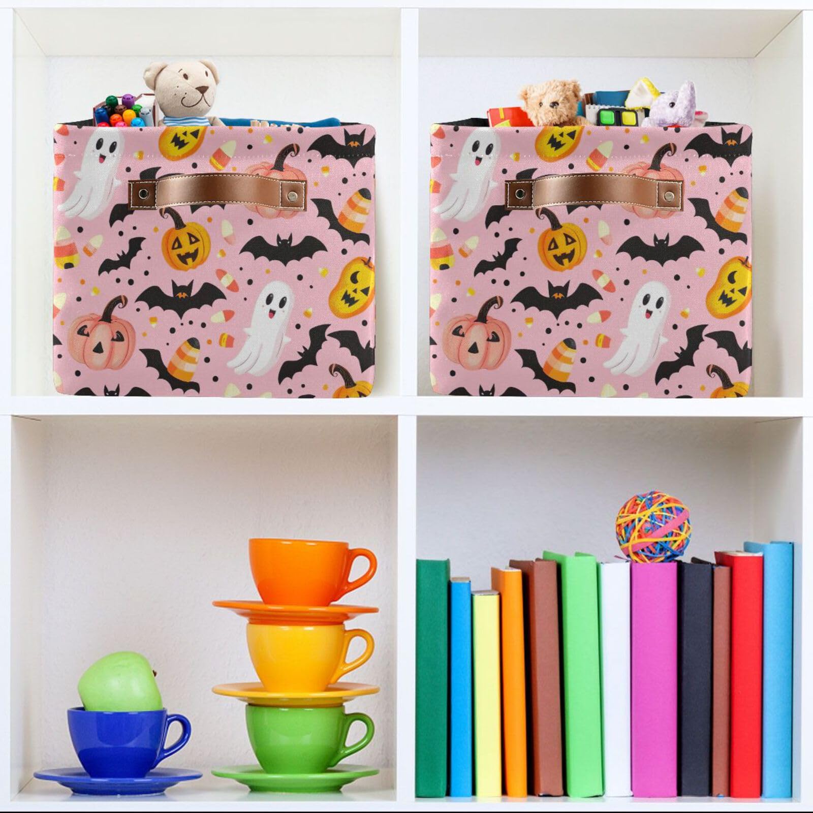 Kigai 2 PCS Storage Basket Halloween Boo Waterproof Foldable Canvas Storage Bin Laundry Basket Toy Clothes Organizer for Nursery Closet Shelf Office