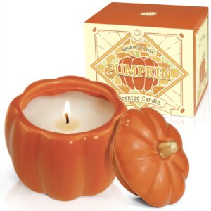 la bellefÉe pumpkin scented candle, ceramic pumpkin shaped candle, fall scented candles, natural soy candles gifts for harvest decor, 7.4 oz candle gift set for thanksgiving, halloween