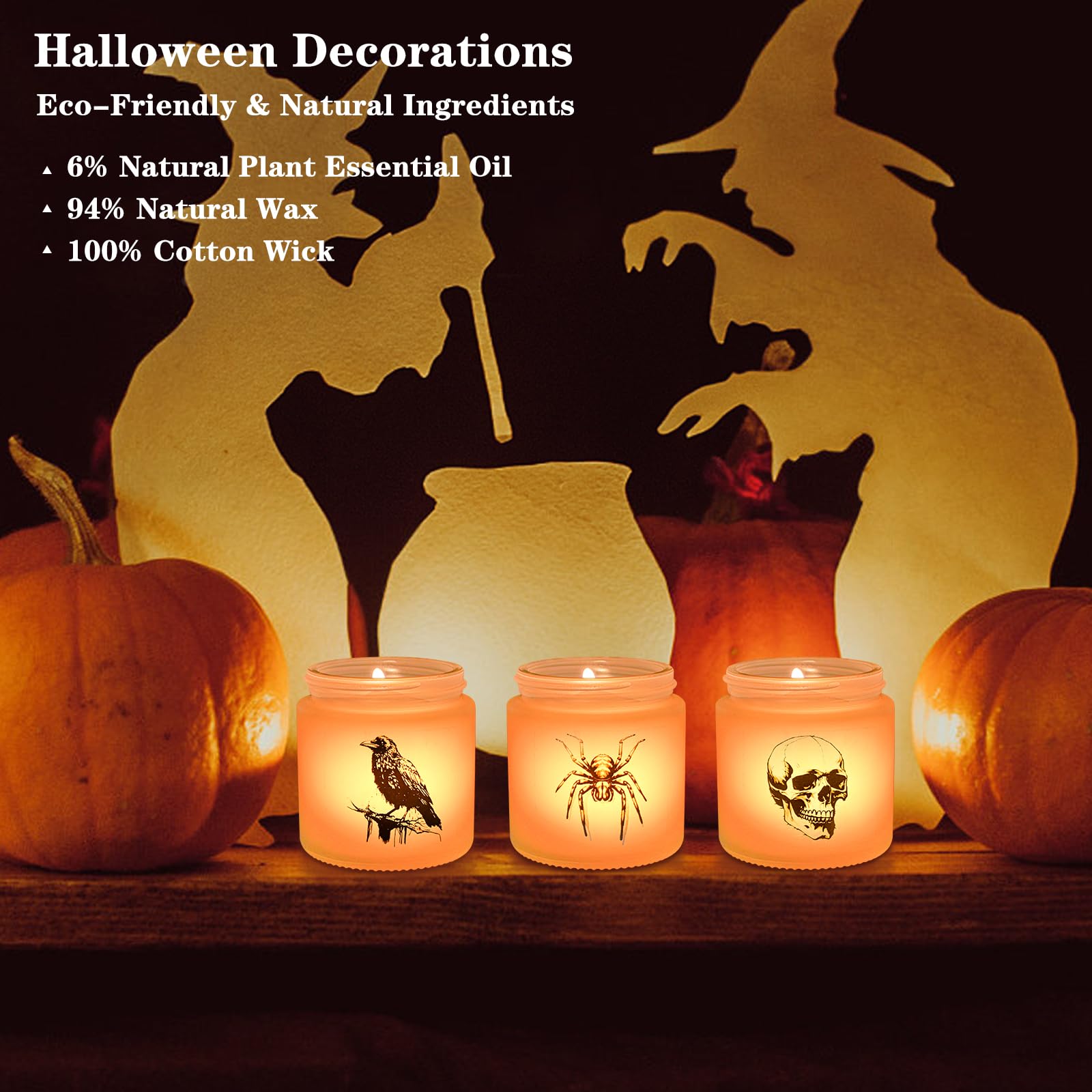 Homsolver Halloween Candles, Halloween Decorations Indoor Decor Gifts, Hallloween Spooky Skull Crow Spider Candles, Halloween Home Decor Indoor - Hallloween Lavender 3 Candles Set with LED Light