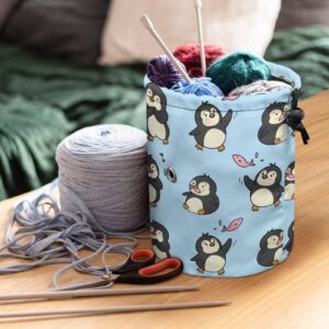 Sellikakes Cute Penguin Fish Yarn Bag with Dog Cute,Crochet Tote Knitting Bag Yarn Storage Organizer Holder Case for Crochet Hooks Needles Knitting Kit for Beginners