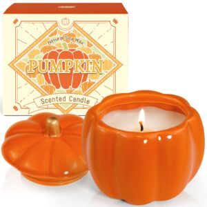 scentorini pumpkin candle, fall scent candle with spiced pumpkin fragrance, large jar candle for fall decorations halloween thanksgiving