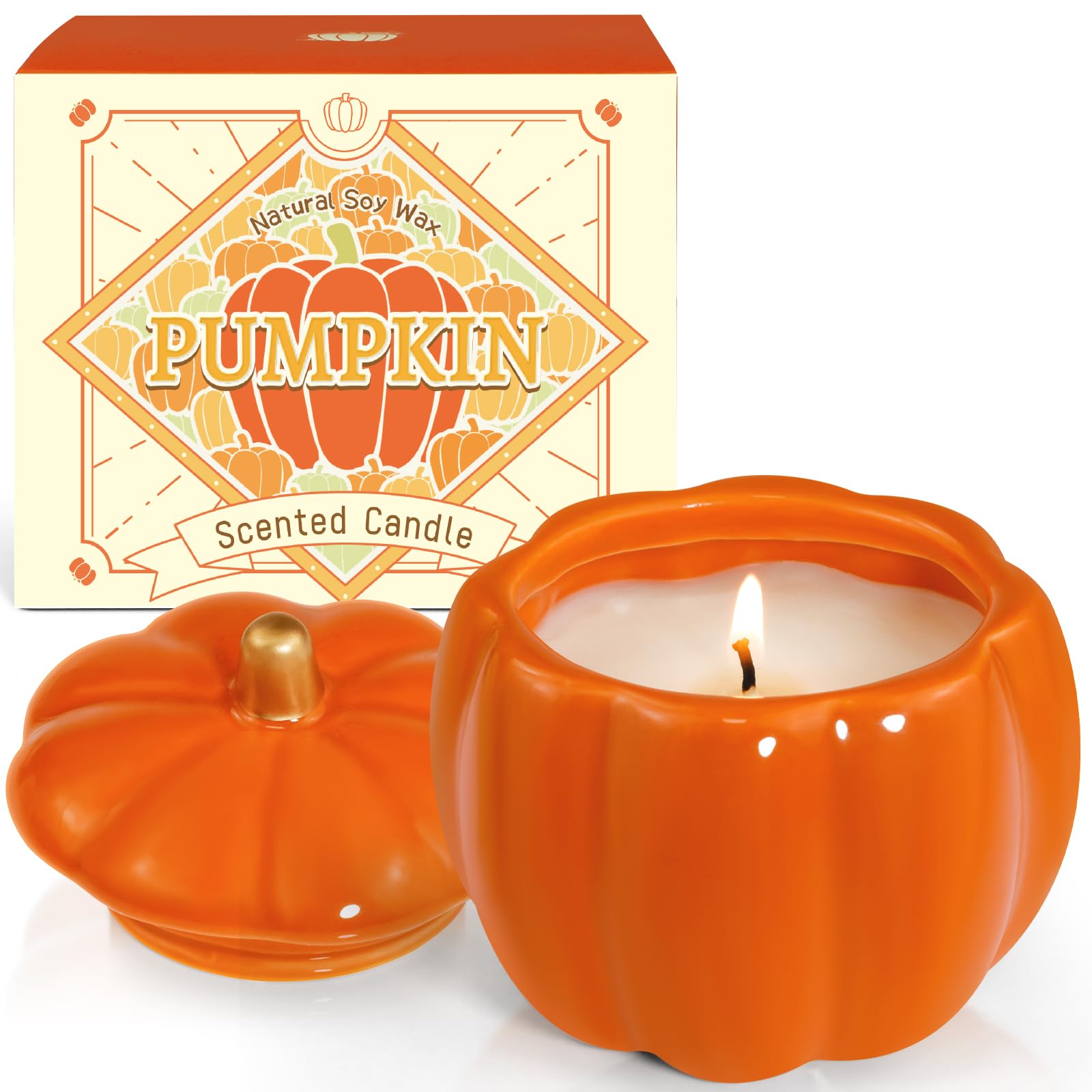 SCENTORINI Pumpkin Candle, Fall Scent Candle with Spiced Pumpkin Fragrance, Large Jar Candle for Fall Decorations Halloween Thanksgiving