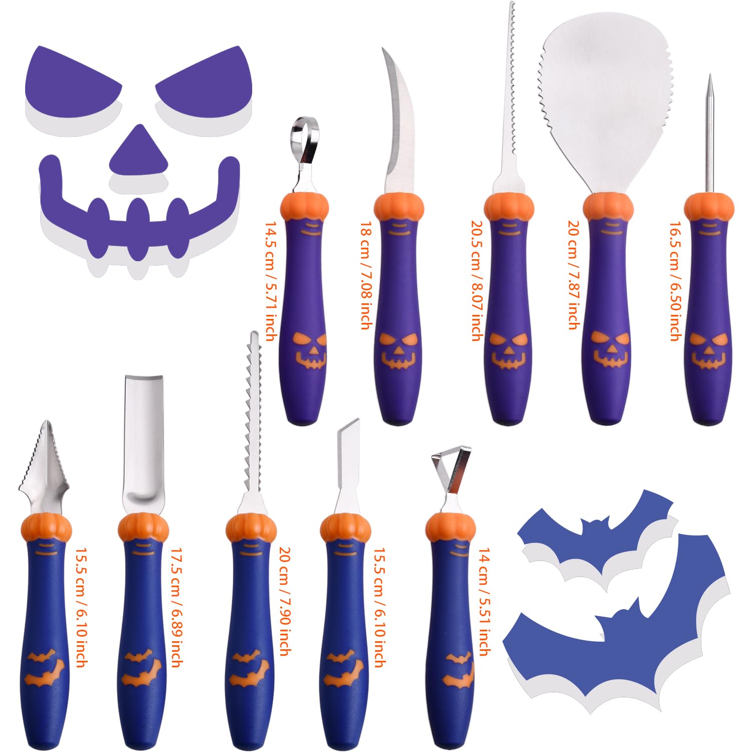 Unique Pumpkin Carving Kit Heavy Duty Stainless Steel Tools with Carrying Case (Total 21 Pieces) Pumpkin Carver Pumpkin Sculpting Set Halloween Party Decorating Gift for Adults (PURPLE)