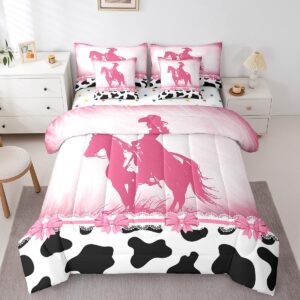 erosebridal cowgirl western bed in a bag queen comforter set 7 piece,pink cowhide bedding sets black and white cow print sheet set with comforter cowboys gifts for women,horse gifts for girls