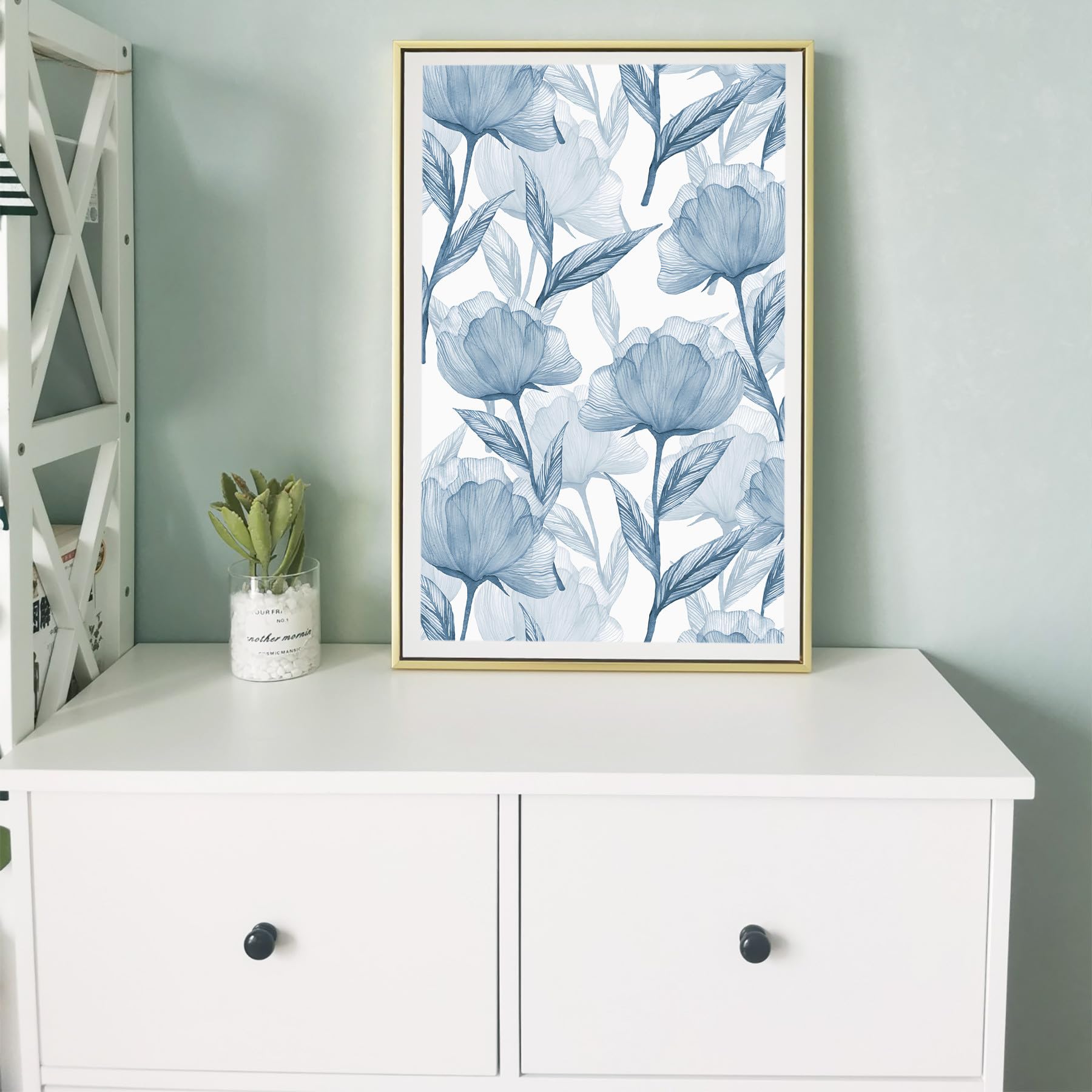 Heroad Brand Boho Floral Peel and Stick Wallpaper Blue and White Flowers Contact Paper for Cabinets Waterproof Contact Paper Removable Self Adhesive Drawer Liner Decoration Paper for Walls 17.3"x78.7"