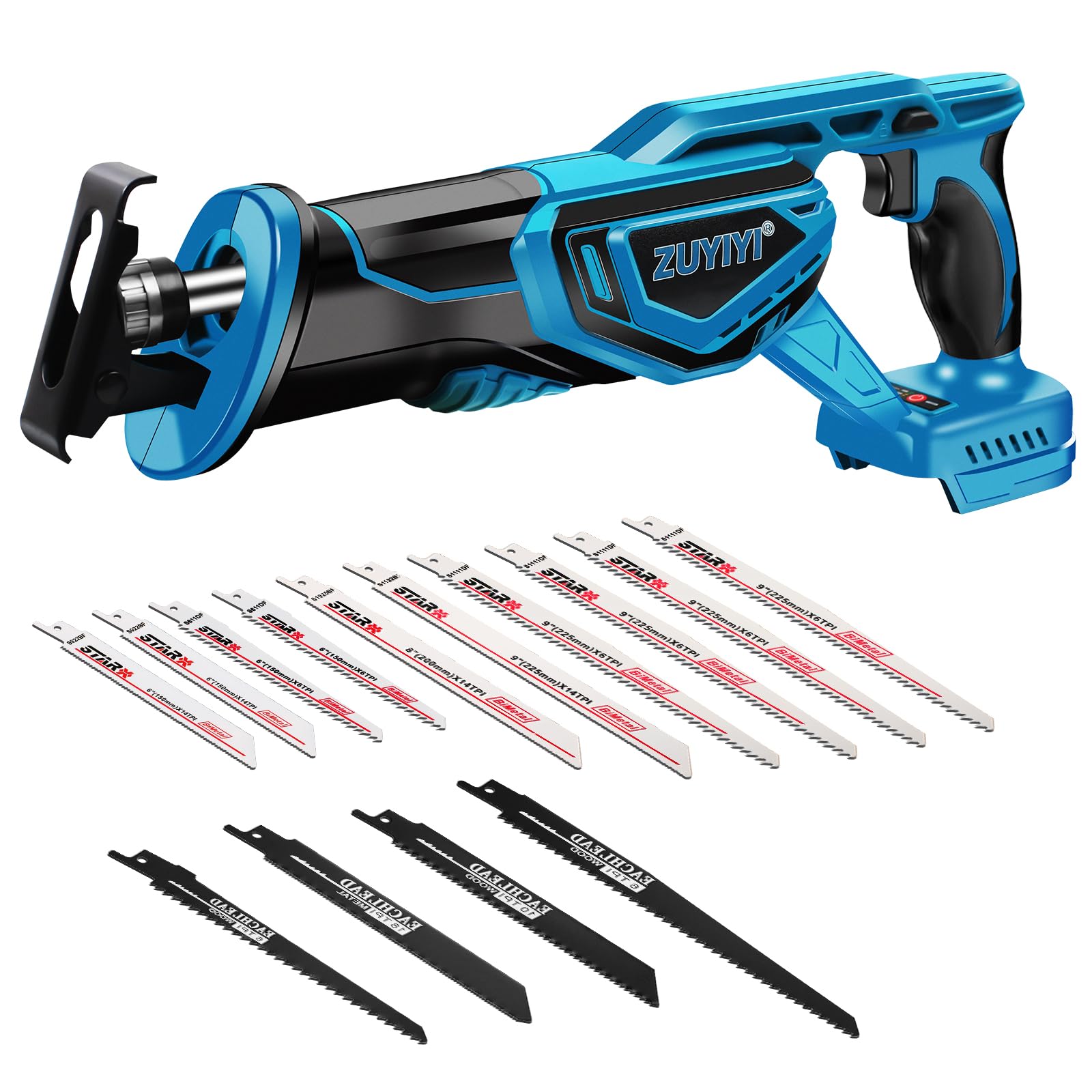 ZUYIYI Cordless Reciprocating Saw for Makita 18V Battery Electric Reciprocating Saw, Variable Speed Power Saw Keyless Blade Clamp with 14 Saw Blades for Wood Metal PVC Cutting(Battery NOT Included)