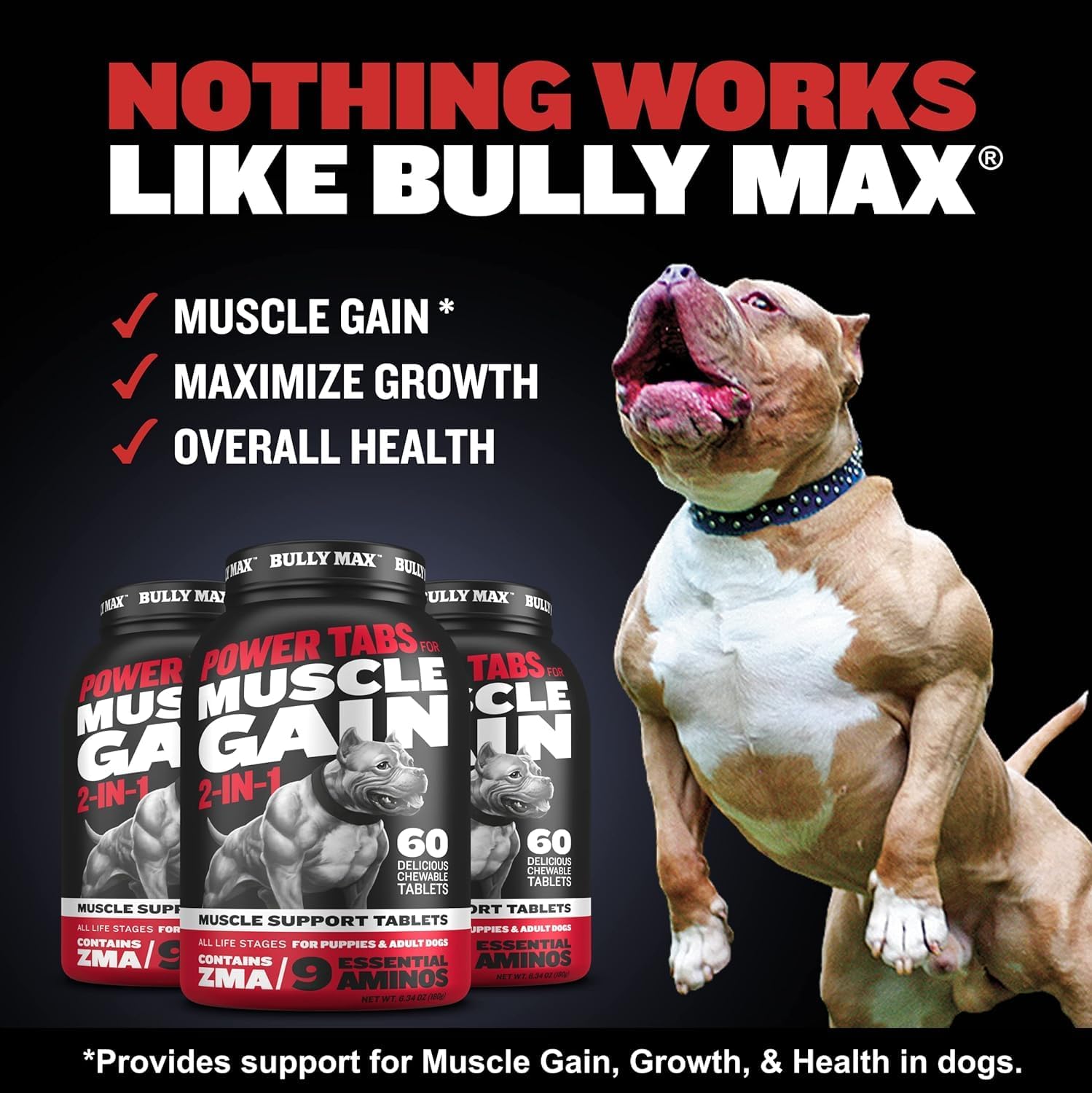 Bully Max 24/14 High Protein Puppy Food 5-Pound Bag & 2-in-1 Muscle Builder 60 Chewable Tabs Bundle - Fuels Growth & Supports Peak Performance for Small Dogs and Large Breed Dogs