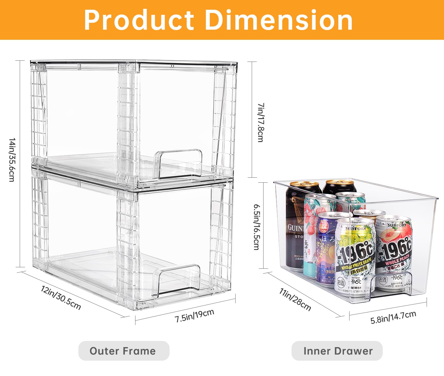 Zero Zoo 4 Pack Large Stackable Storage Drawers,Clear Acrylic Drawer Organizers with Handles, Easily Assemble for Kitchen Undersink,Bathroom,Cabinet,Makeup,Closet,Pantry,Organization and Storage