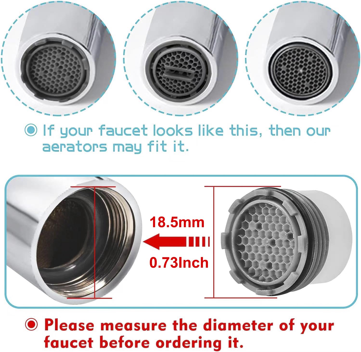 Faucet Aerators with Faucet Cache Aerator Removal Tool, 4PCS 18.5 mm Water Saving Flow Restrictor Set Replacement Part for Bathroom or Kitchen faucet aerator replacement,sink aerator replacement