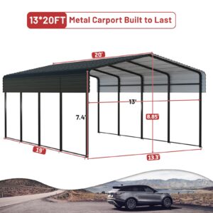 NUGRIART Metal Carport 13 x 20 FT with Heavy Duty Metal Frame & Galvanized Steel Roof, Metal Car Garage, Sturdy Canopy Shelter for Car, Truck, Pickup, SUV, Tractor, and Boat