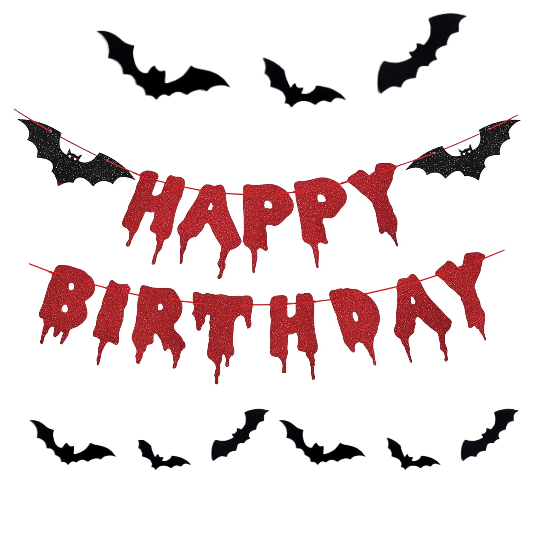 Red Glittery Happy Birthday Halloween Banner Halloween Hanging Paper Garland Bunting Banner Photo Backdrop Halloween Bloody Horror Movie Themed Birthday Party Decorations Supplies