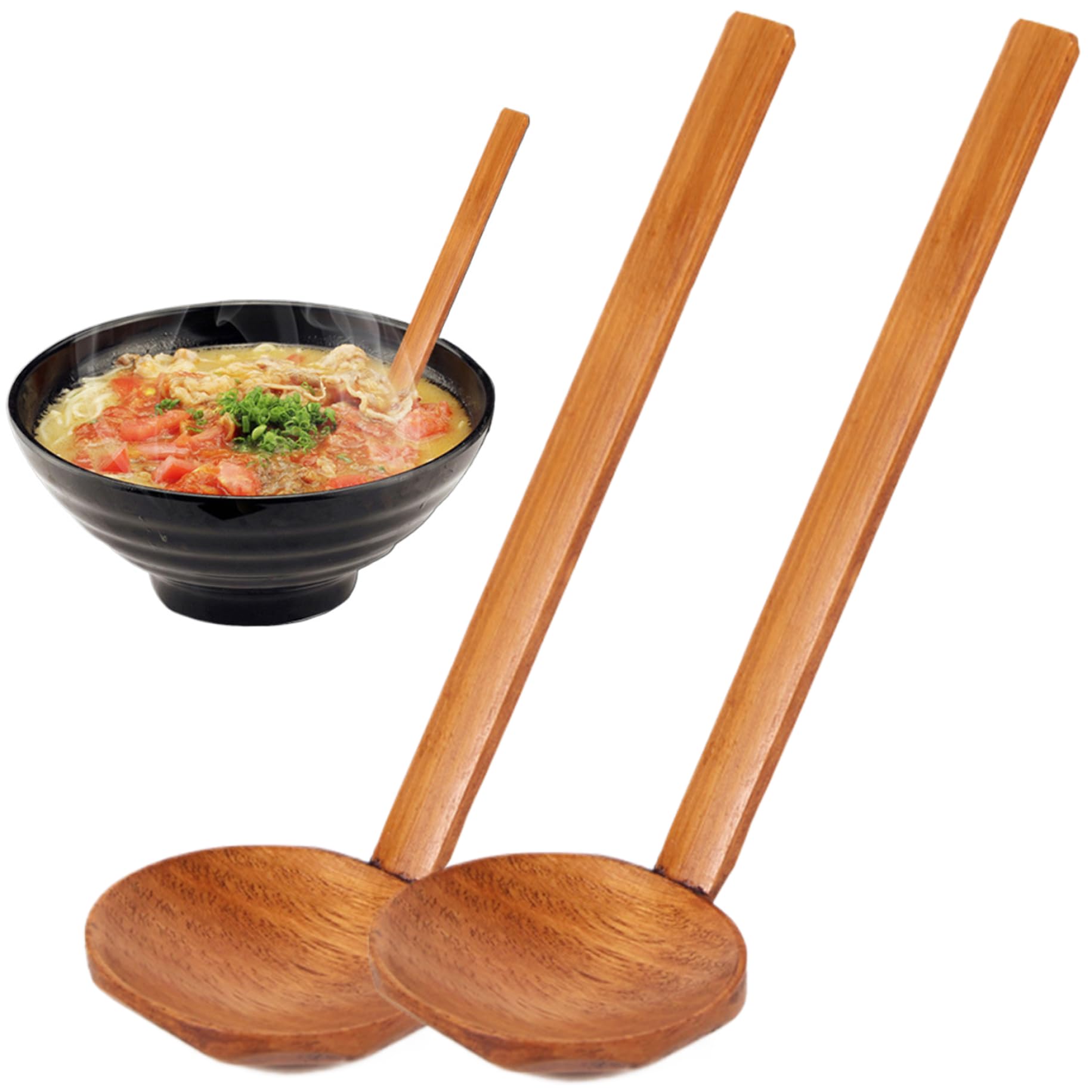 Long Handle Ramen Spoon Wooden Large Hot Pot Spoon Tortoise Drink Soup Spoons 2PCS, wooden hot pot spoon