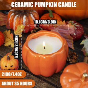 LA BELLEFÉE Pumpkin Scented Candle, Ceramic Pumpkin Shaped Candle, Fall Scented Candles, Natural Soy Candles Gifts for Harvest Decor, 7.4 oz Candle Gift Set for Thanksgiving, Halloween