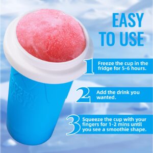 Slushie Cup 2Pcs, PandyCare Slushy Slushie Maker Cup (EVA Material) - DIY Frozen Magic Slushy Smoothies Milk Shake Cooling Cups Instant Slushie Maker Icee Cups Slushie with Lids - Blue & Pink 2Pcs