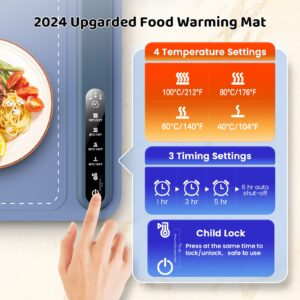 Food Warming Mat Electric Warming Tray Silicone with Full Surface Heating 4 Temperature Timming Settings and Child-Lock, Foldable Portable Food Warmers for Parties Buffet Gatherings Countertop