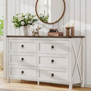 choochoo farmhouse 6 drawer dresser, white dresser for bedroom, wide dressers & chests of drawers for entryway, hallway