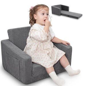 jouha thick toddler & kids couch,toddler chairs comfy, soft grey kids chair convertible seeper with toddlers for boys and girls 1-3 to playroom or bedroom