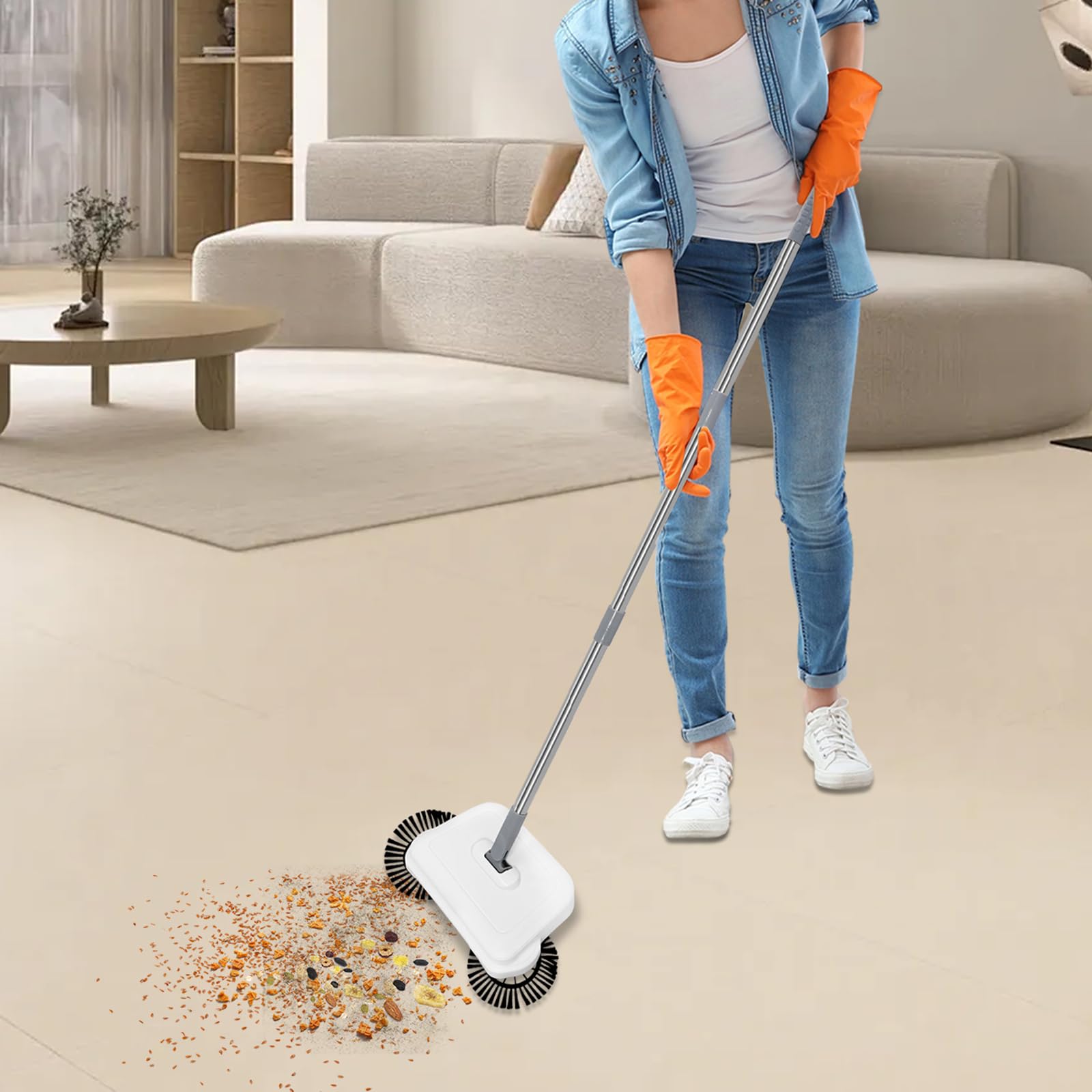 QUSKLISU Hand Push Floor Sweeping Machine, Manual Non Electric Carpet Sweeper, 200mm Sweeping Path, 300ml Bin Capacity with Comb for Home, Office, Carpets, Hardwood, Wooden Floors, Laminate