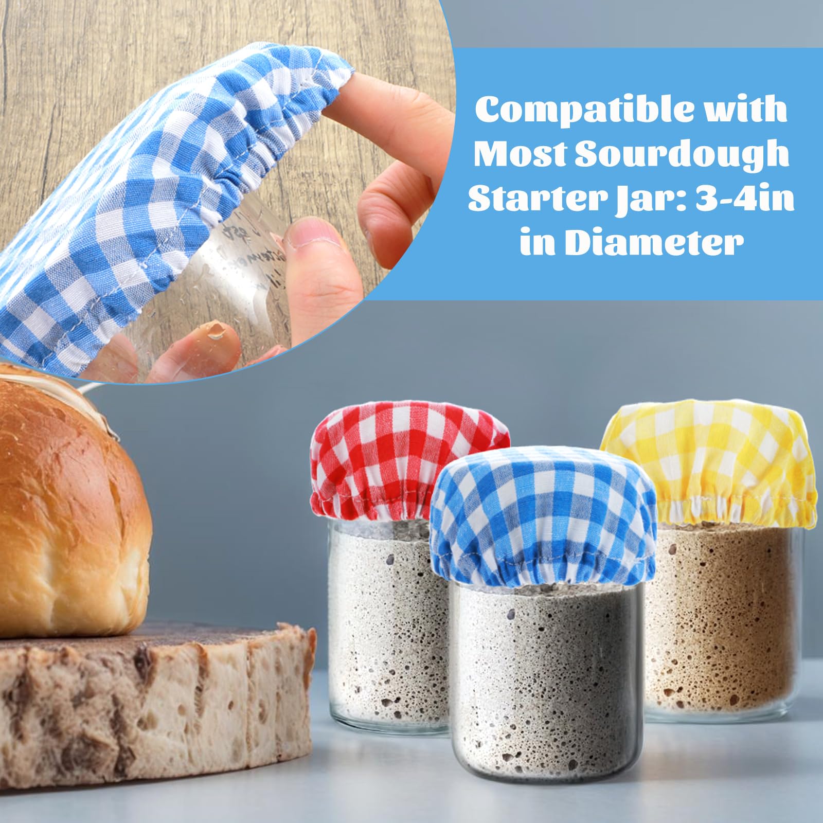 Andibro 6Pcs Jar Cover Cloth, Sourdough Starter Jar Cloth Covers Breathable Fabric Covers Reusable Cotton Cloth Covers for 3-4 Inch Jar Mouth Baking Supplies