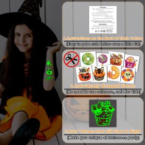 Partywind 204 Styles Glow Halloween Candy Temporary Tattoos for Kids, Luminous Sugar Tattoo Stickers for Party Decorations Supplies, Non-Candy Halloween Treats for Kids Trick or Treat Party