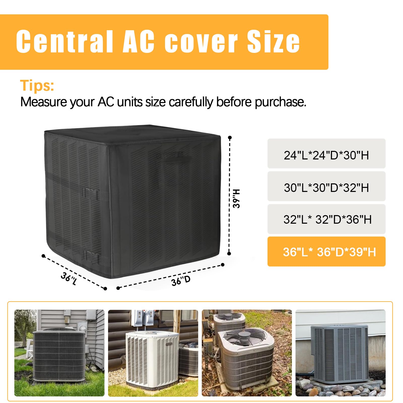 Winter Air Conditioner Covers for Outside Units, Winter AC Cover with 3 Layers Insulation, Heavy Duty Air Conditioner Cover for Winter Insulation, Waterproof AC Unit Covers, 36"W x 36"D x 39"H